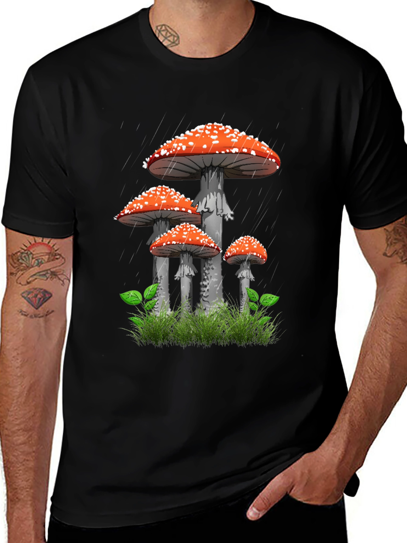 Mushroom Graphic T-Shirt - Quirky Black Tee
