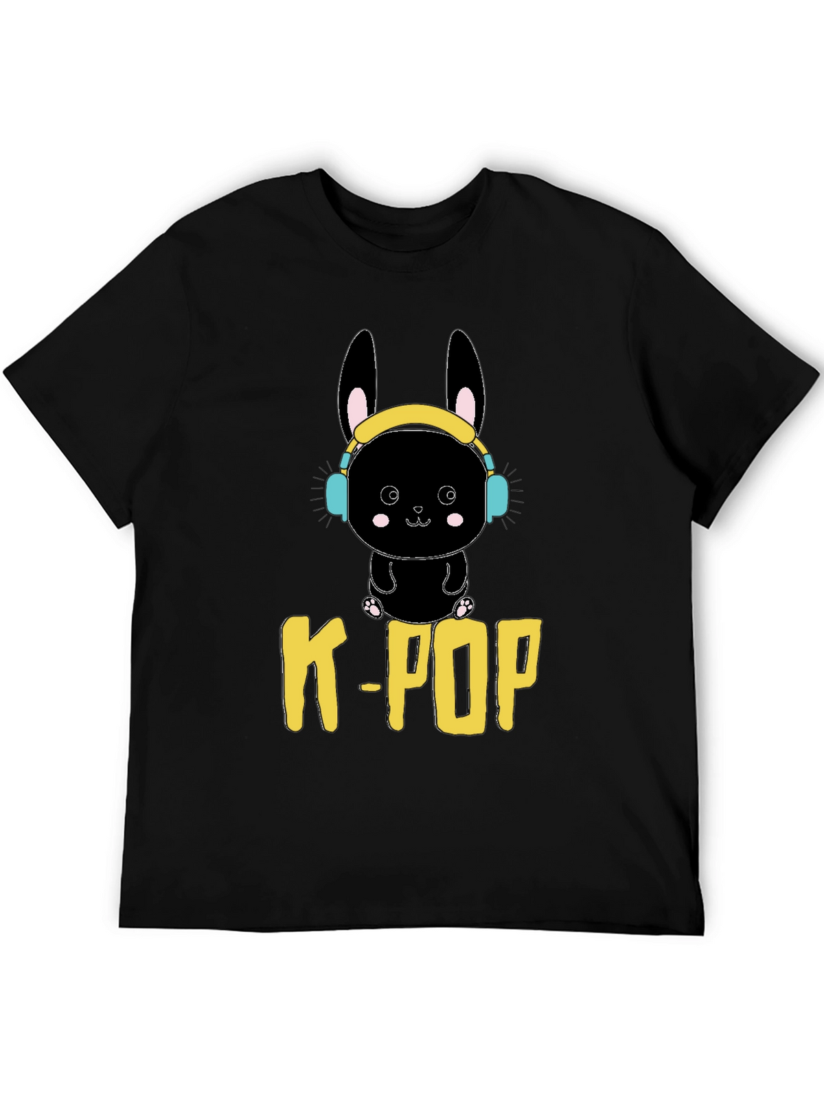 K-Pop Bunny Graphic Tee - Black