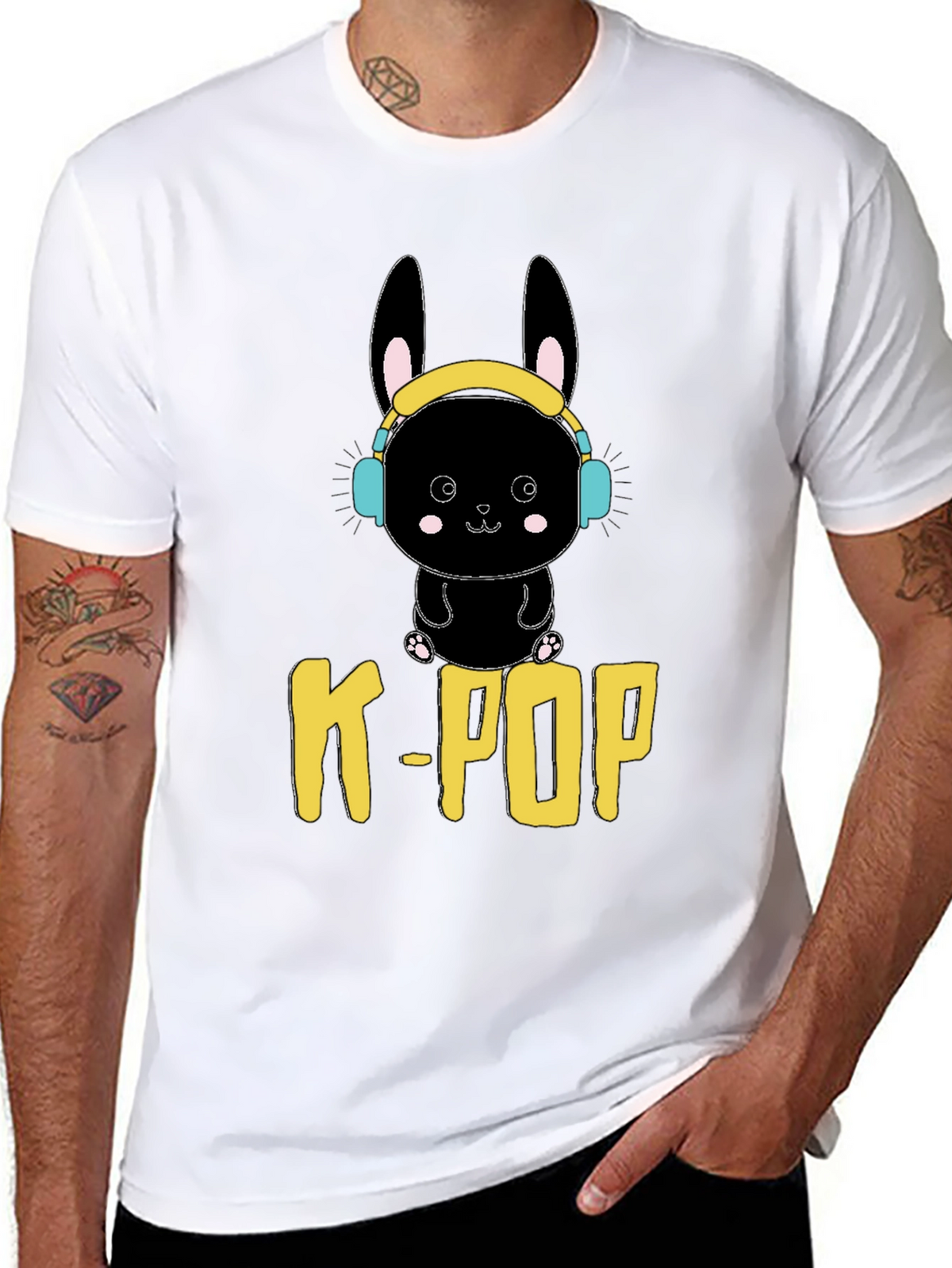 K-Pop Bunny Graphic Tee - Black