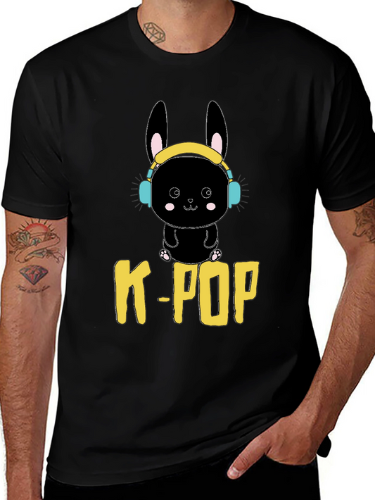 K-Pop Bunny Graphic Tee - Black