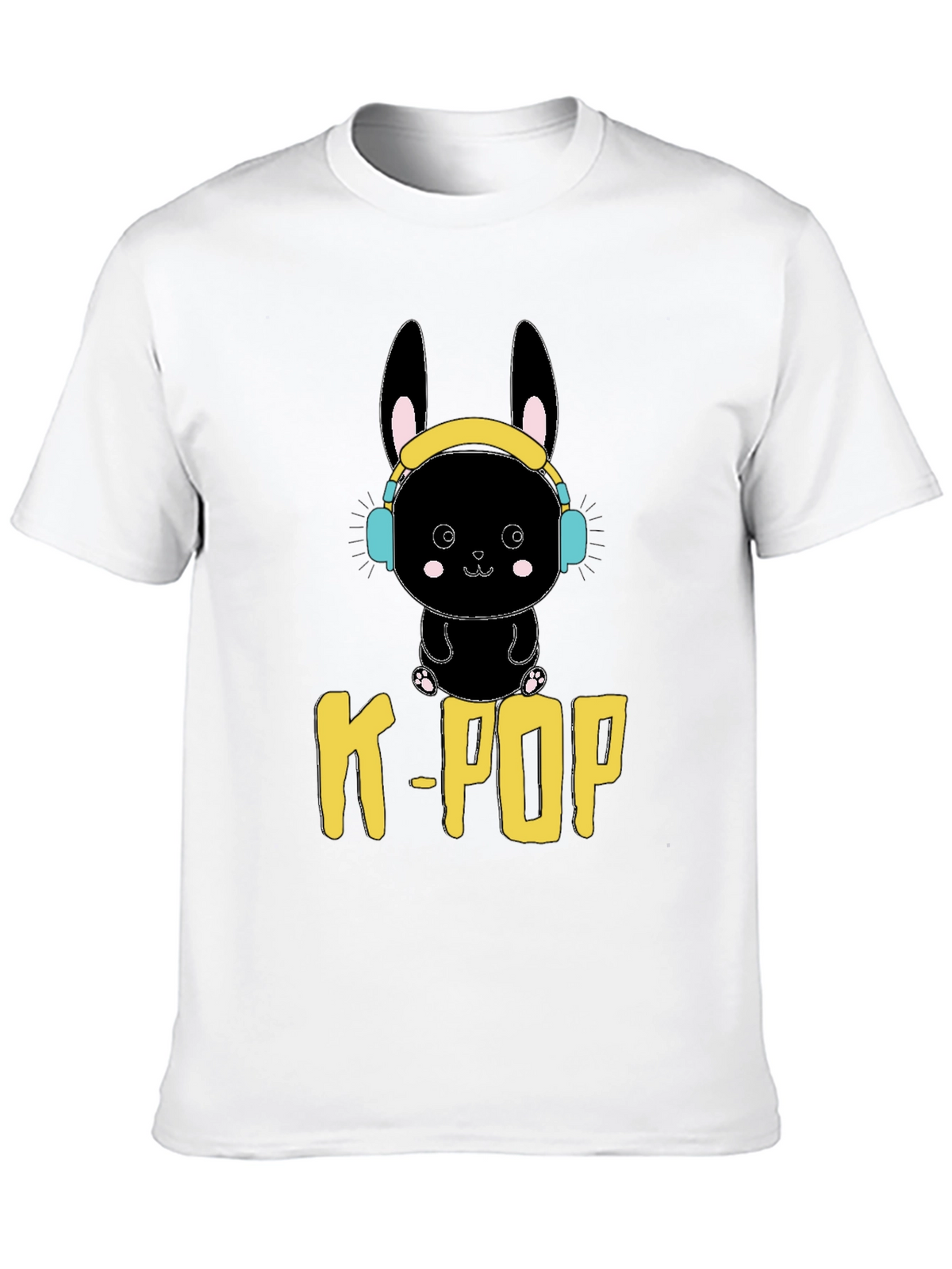 K-Pop Bunny Graphic Tee - Black