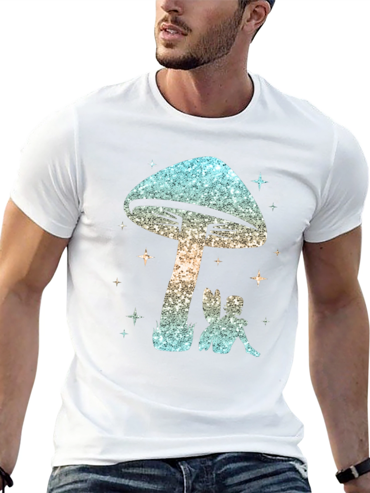 Magical Mushroom & Fairy Black T-Shirt