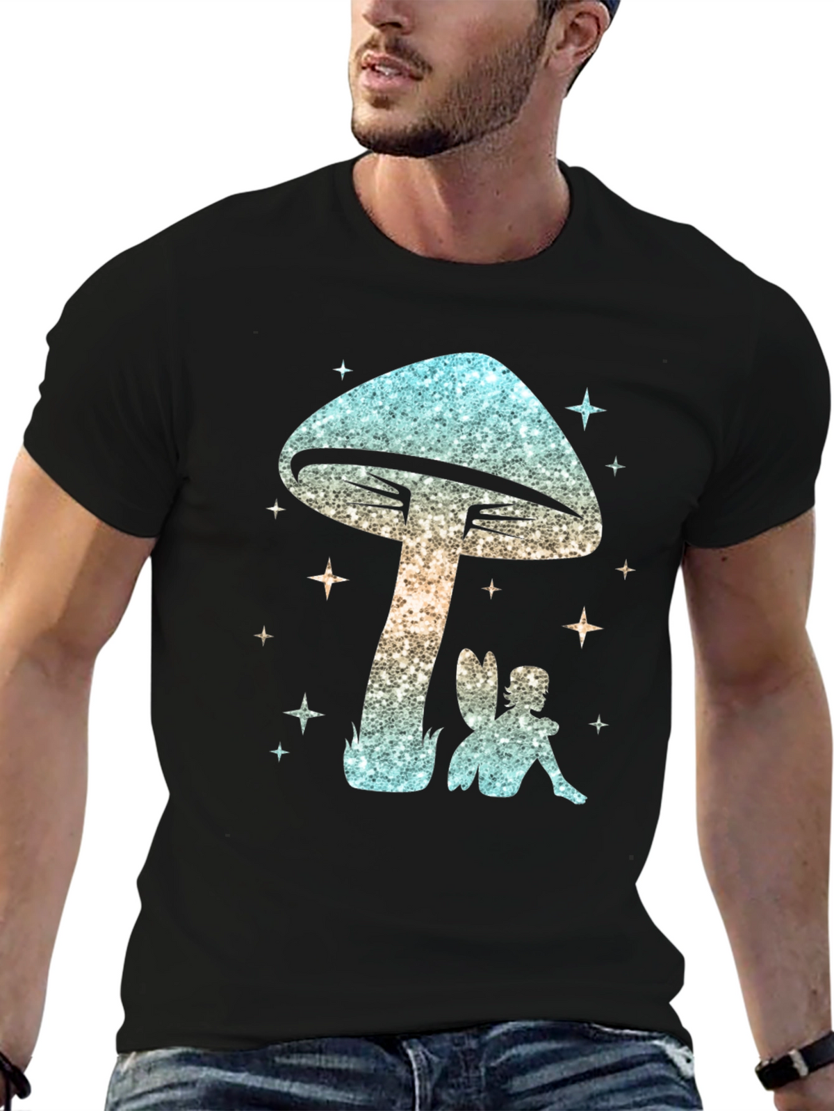 Magical Mushroom & Fairy Black T-Shirt