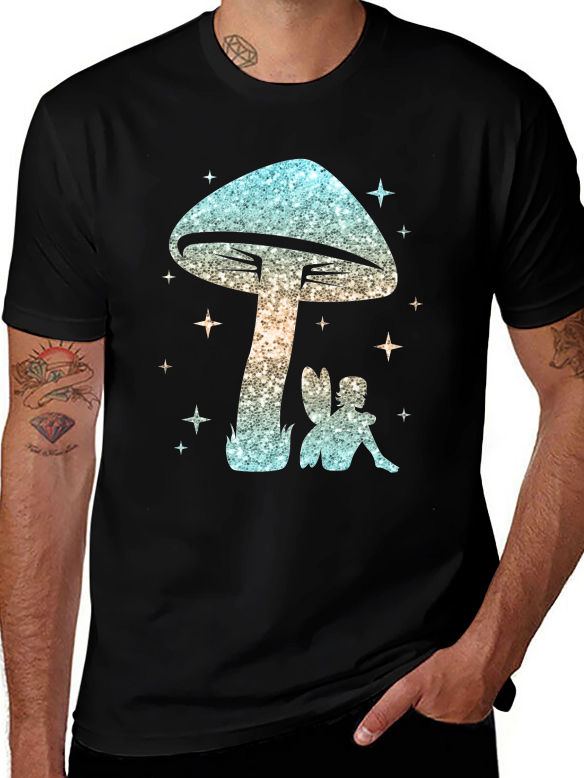 Magical Mushroom & Fairy Black T-Shirt