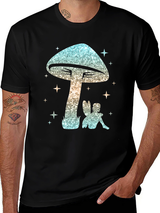 Magical Mushroom & Fairy Black T-Shirt