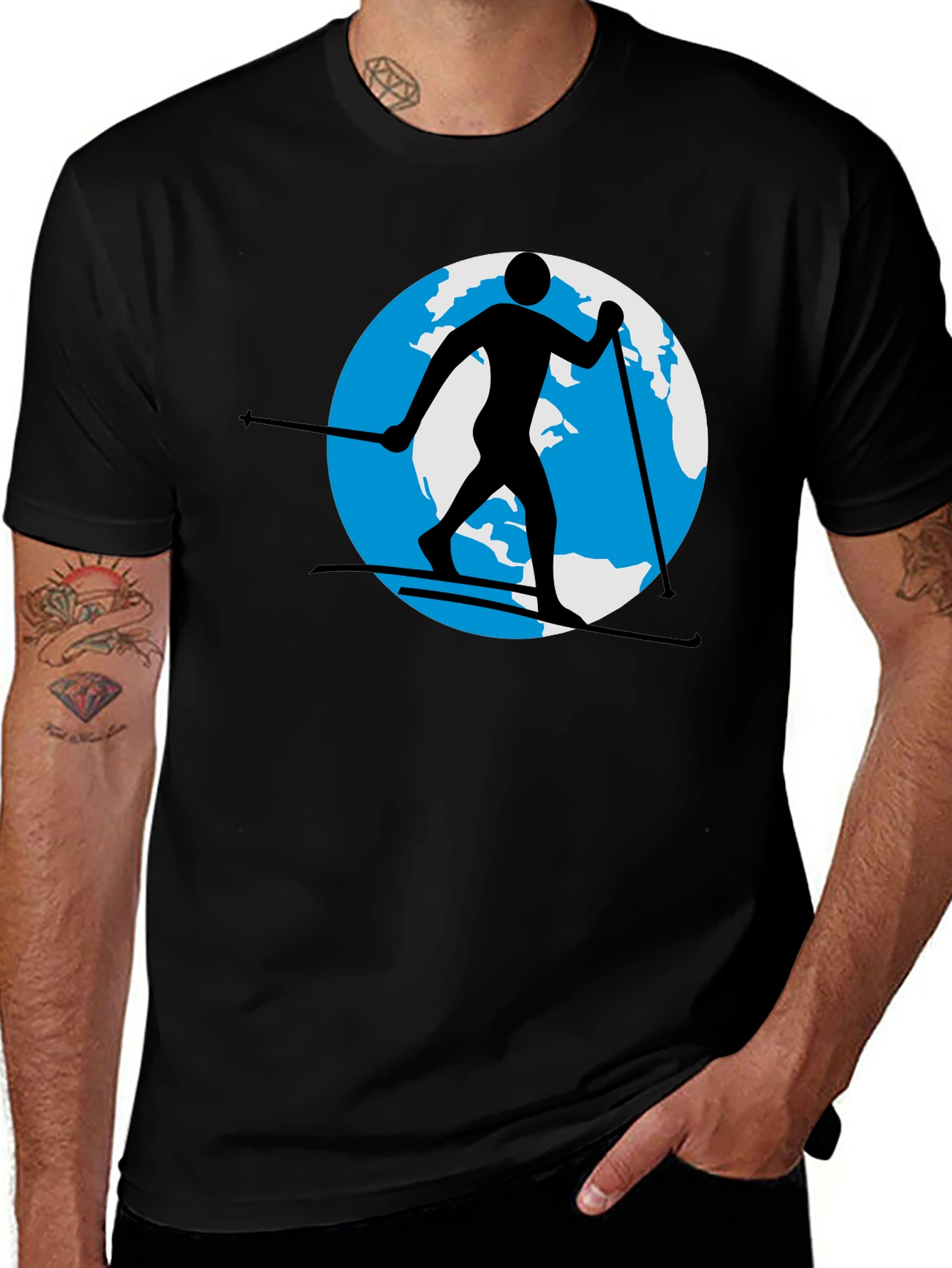 Skiing Around the World Black Graphic Tee