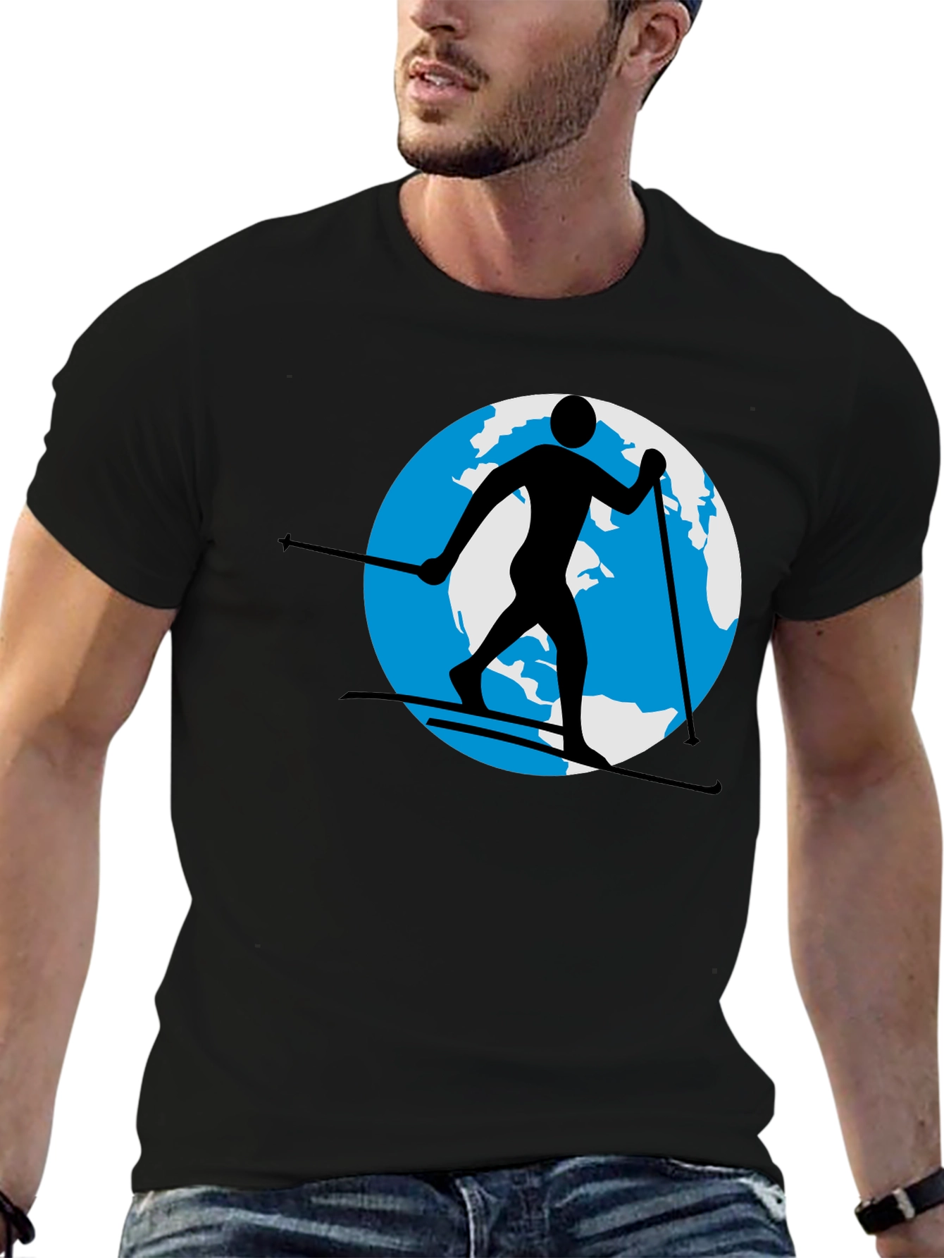 Skiing Around the World Black Graphic Tee