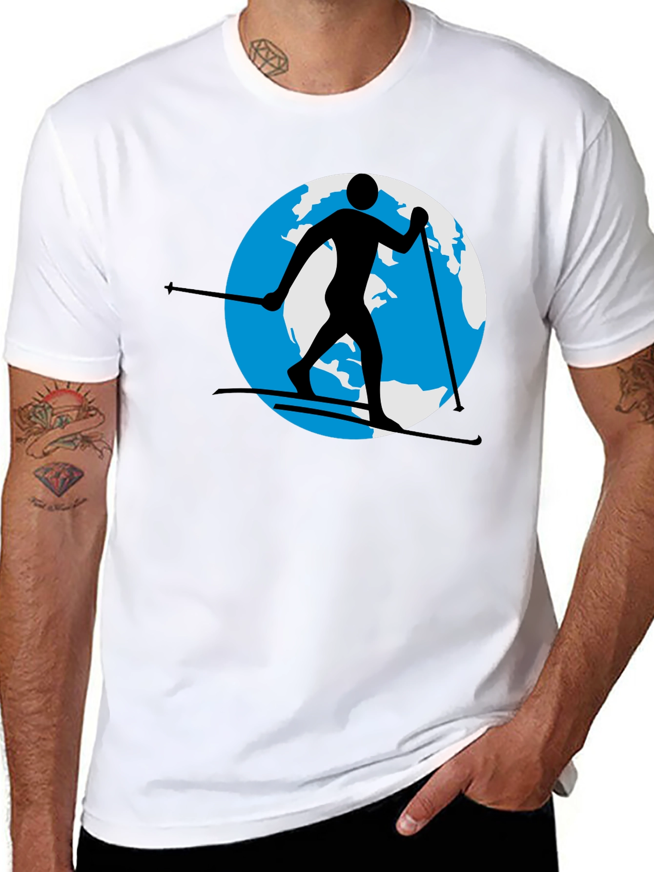 Skiing Around the World Black Graphic Tee