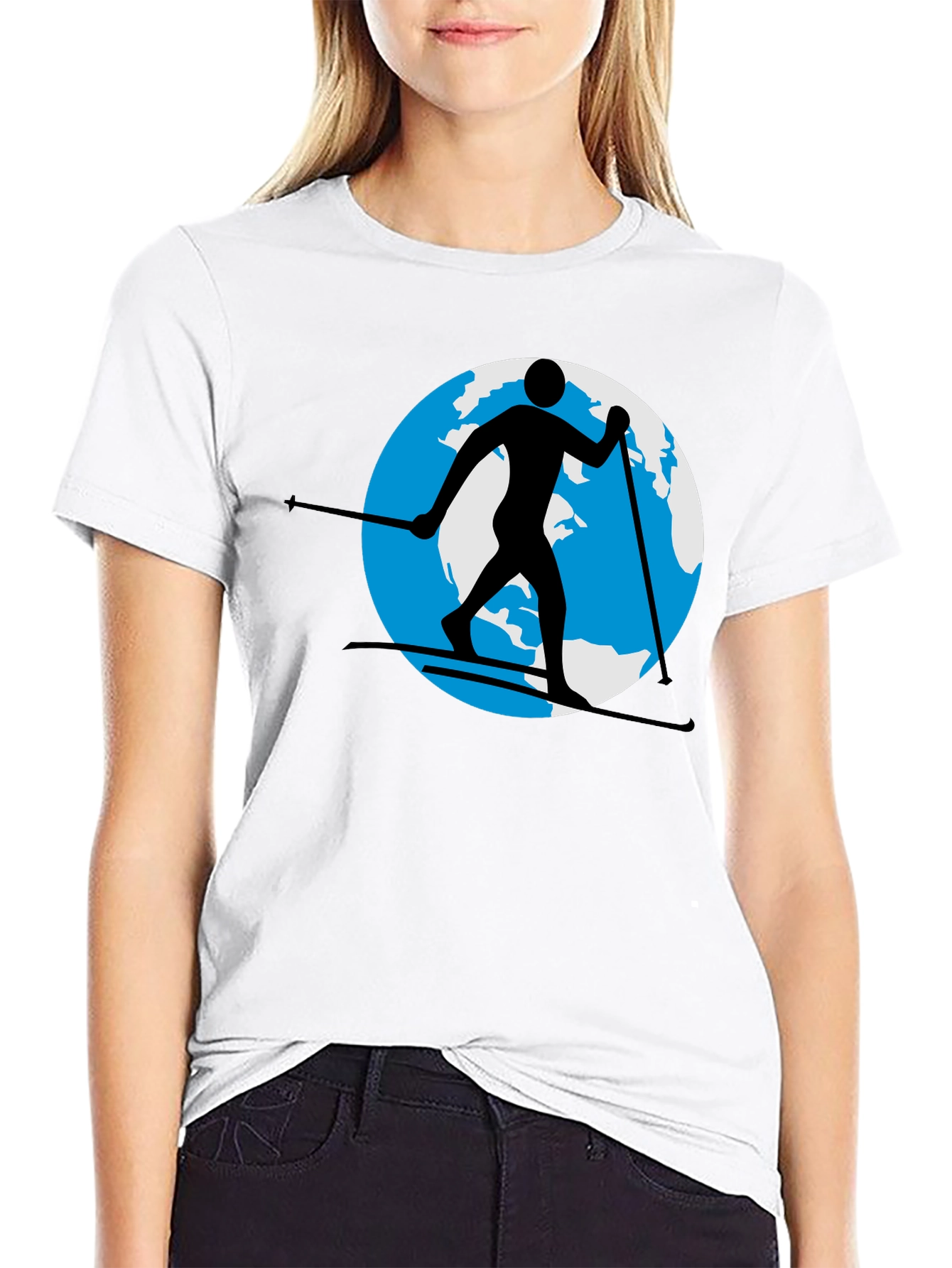 Skiing Around the World Black Graphic Tee