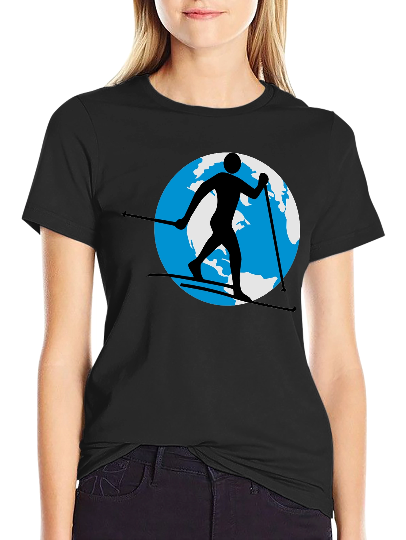 Skiing Around the World Black Graphic Tee