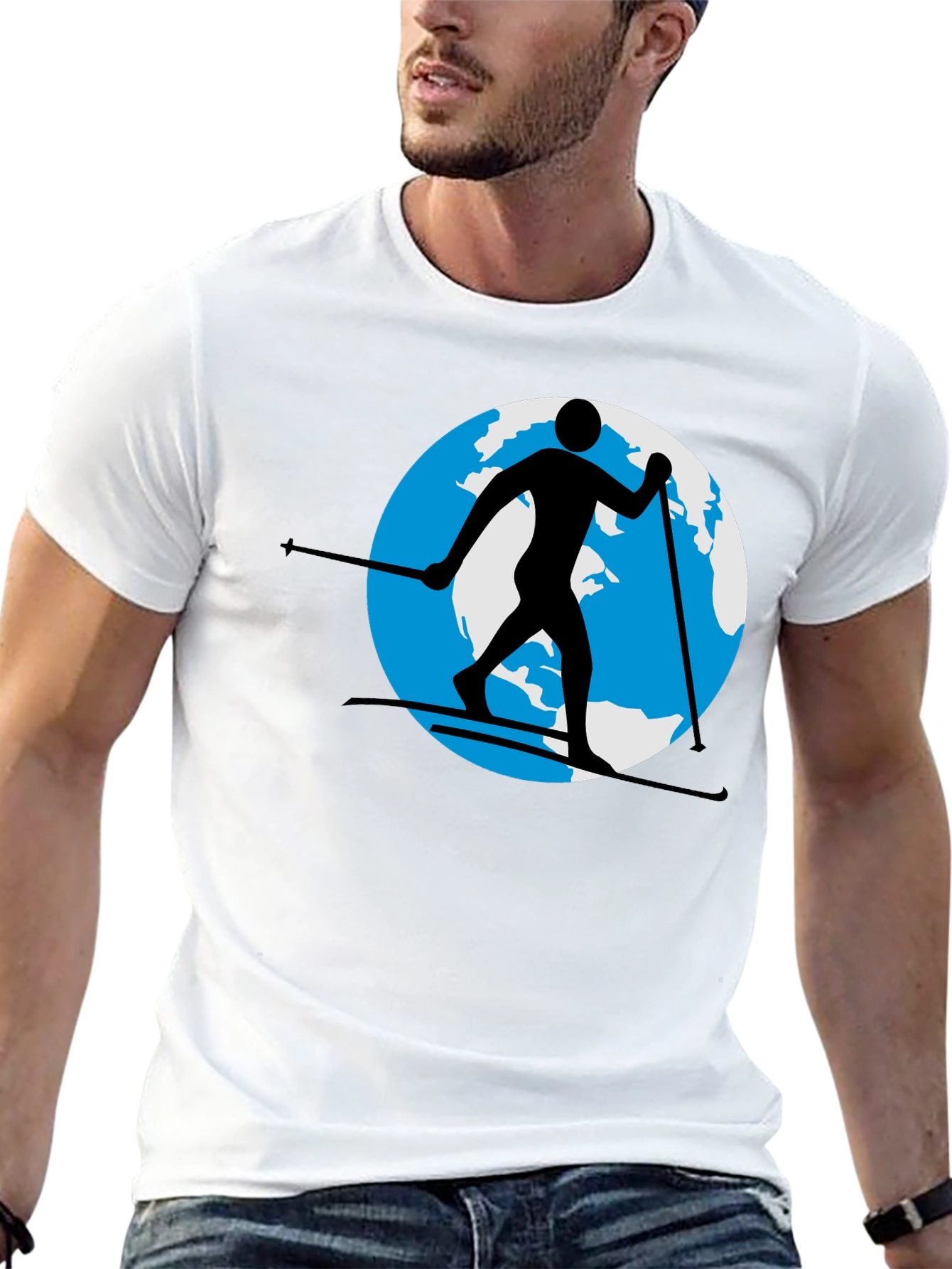 Skiing Around the World Black Graphic Tee