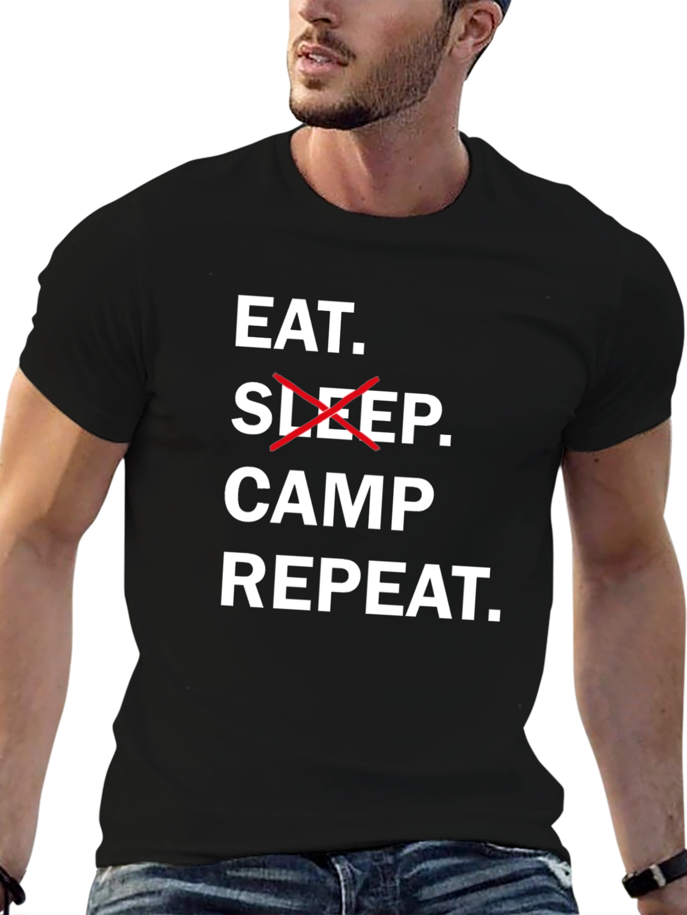 Eat Sleep Camp Repeat Black T-Shirt