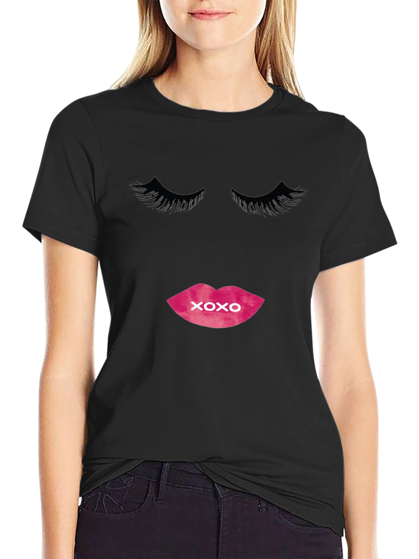XOXO Lips Graphic Black T-Shirt