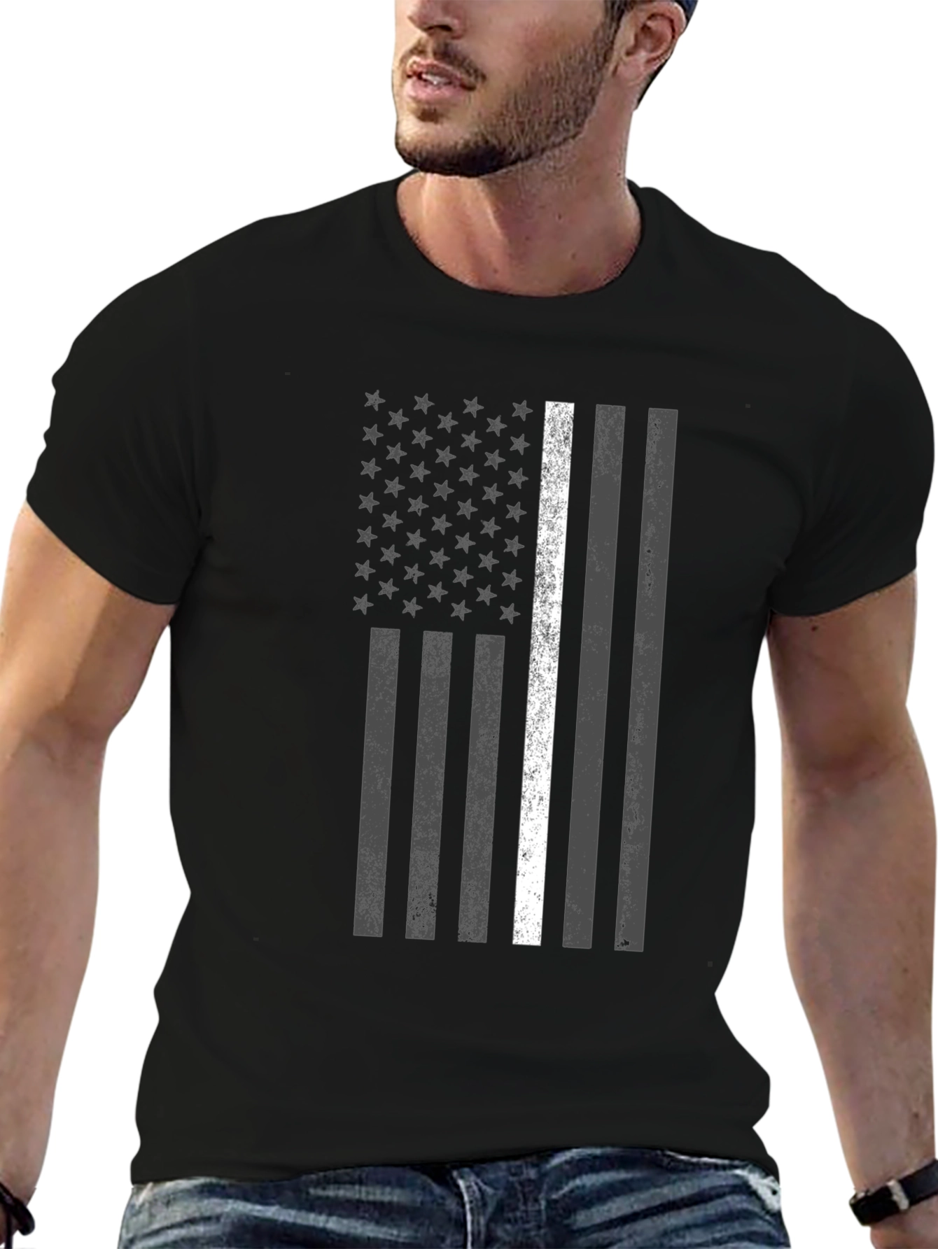 American Flag Thin White Line Graphic T-Shirt