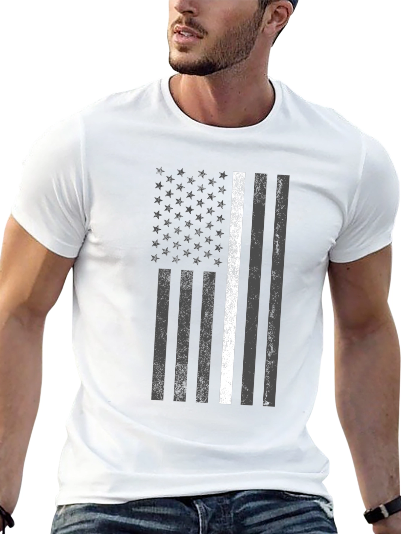 American Flag Thin White Line Graphic T-Shirt