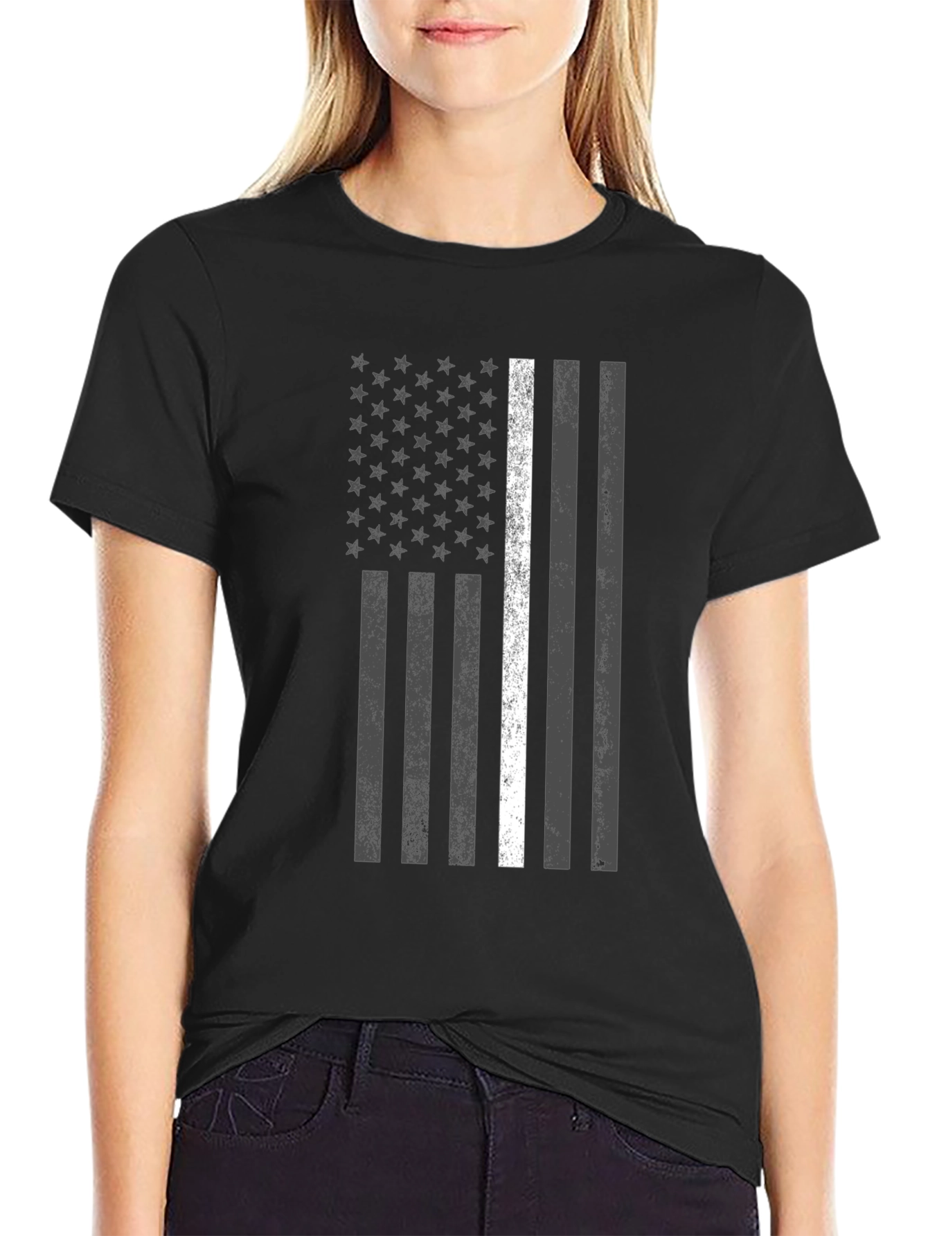 American Flag Thin White Line Graphic T-Shirt