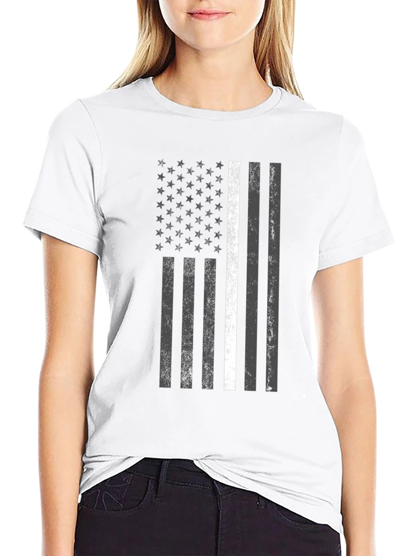 American Flag Thin White Line Graphic T-Shirt