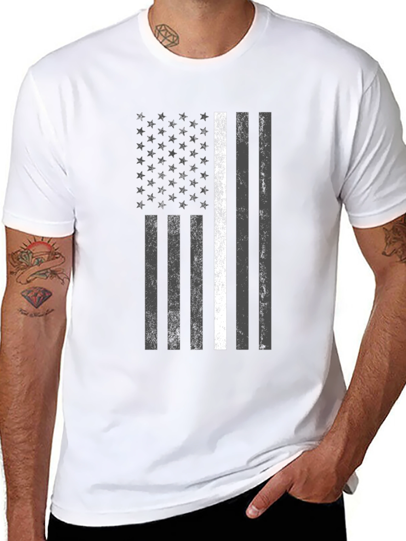 American Flag Thin White Line Graphic T-Shirt
