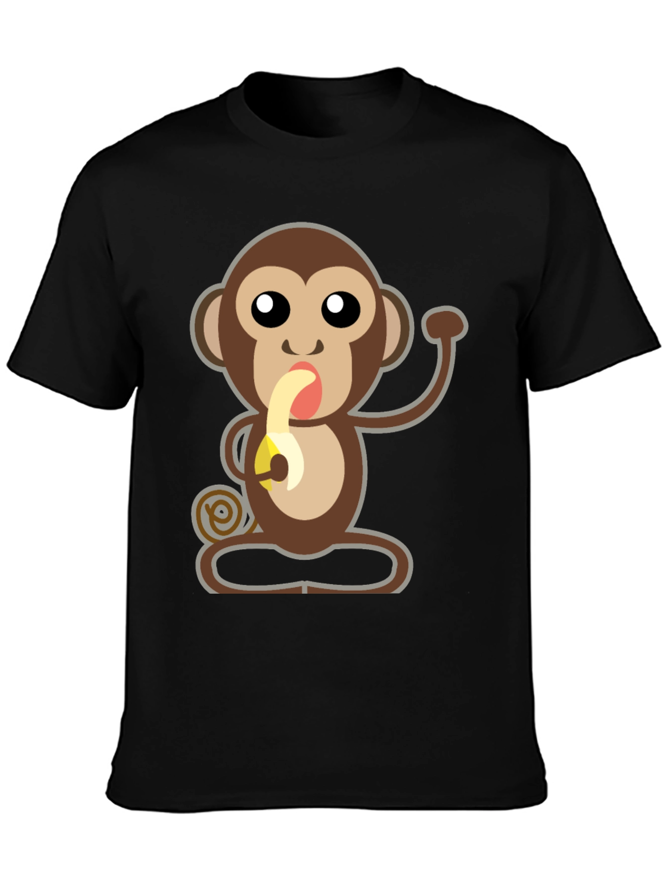 Cartoon Monkey Eating Banana Graphic T-Shirt
