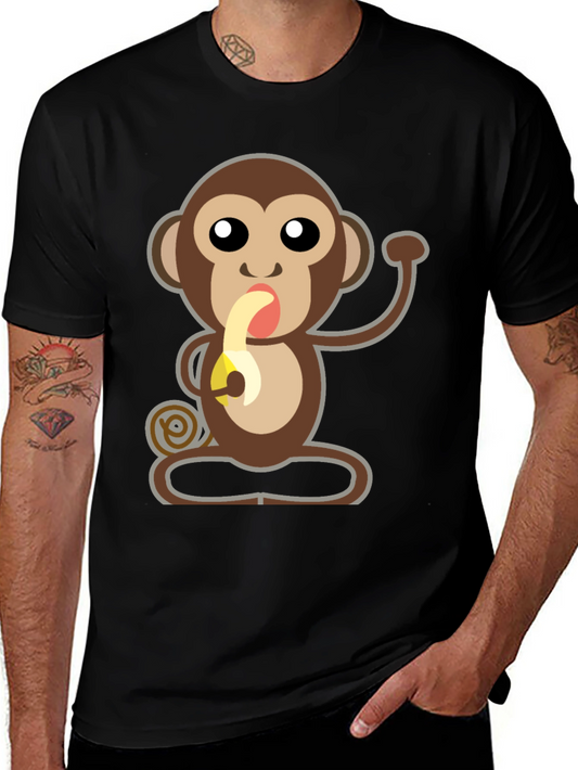 Cartoon Monkey Eating Banana Graphic T-Shirt