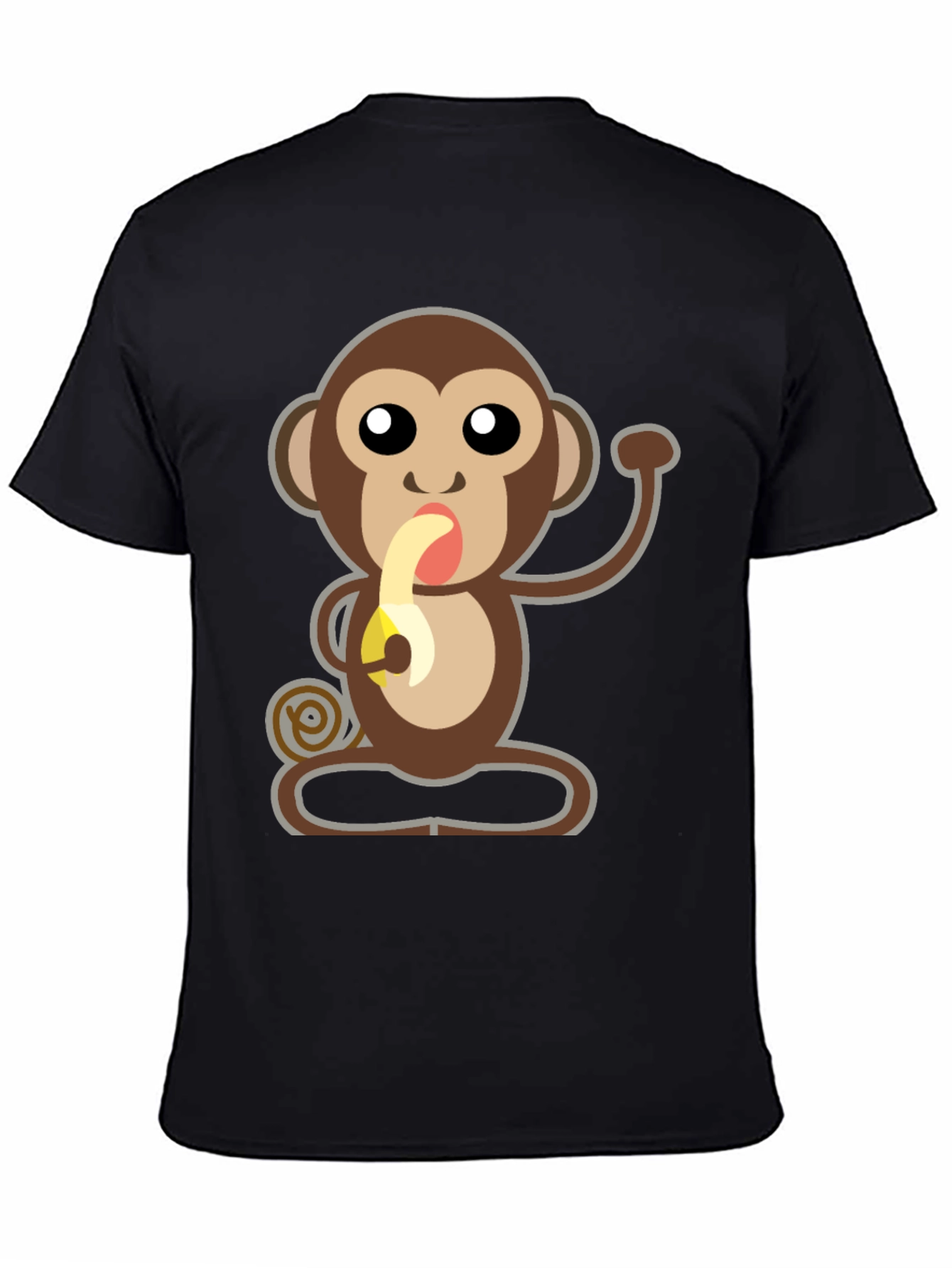 Cartoon Monkey Eating Banana Graphic T-Shirt