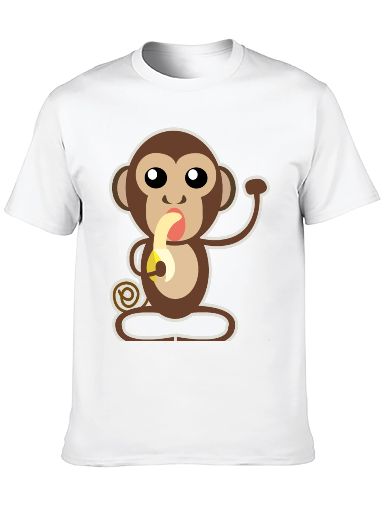 Cartoon Monkey Eating Banana Graphic T-Shirt
