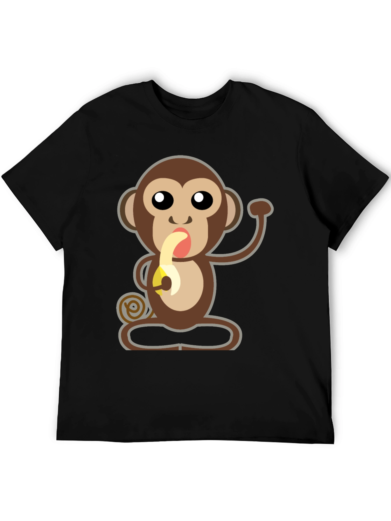 Cartoon Monkey Eating Banana Graphic T-Shirt