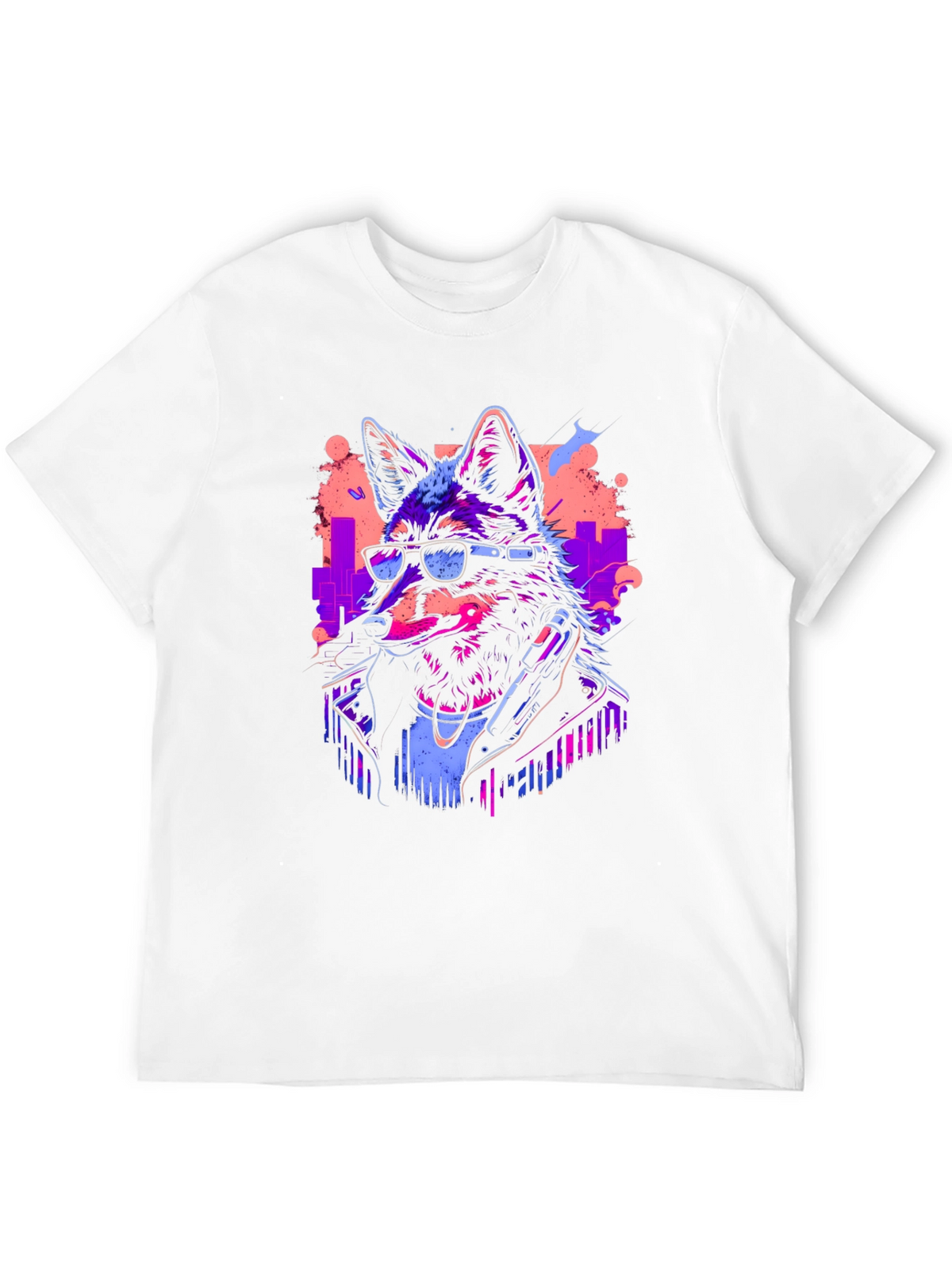 Neon Cyberpunk Wolf Graphic T-Shirt