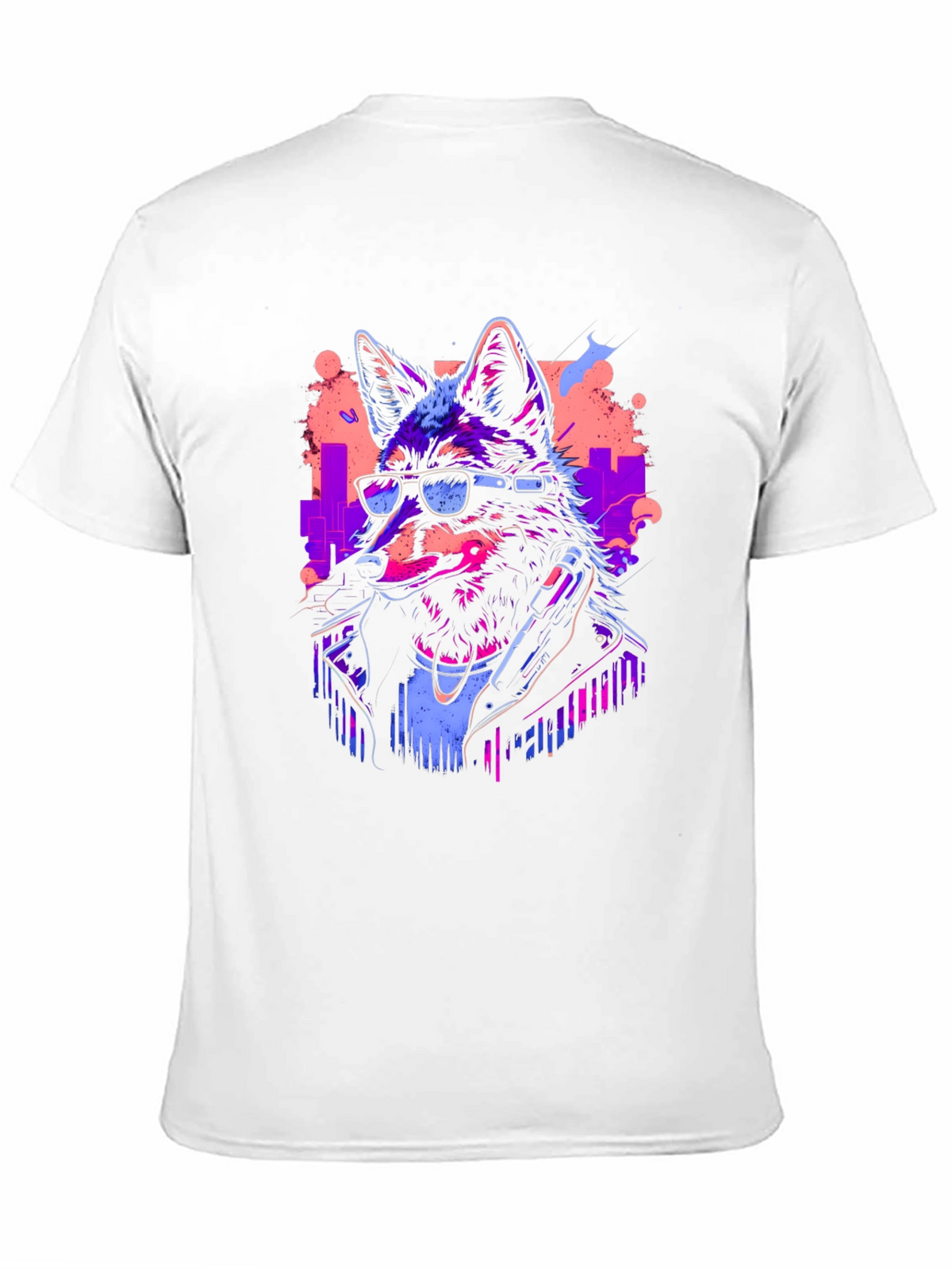 Neon Cyberpunk Wolf Graphic T-Shirt