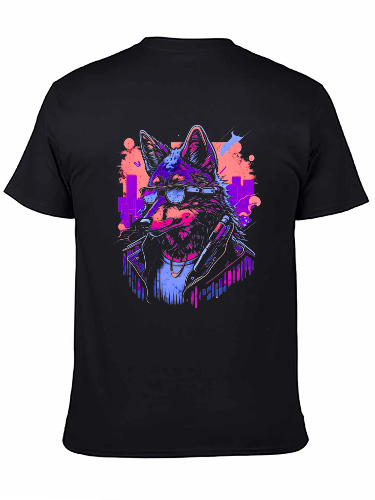 Neon Cyberpunk Wolf Graphic T-Shirt