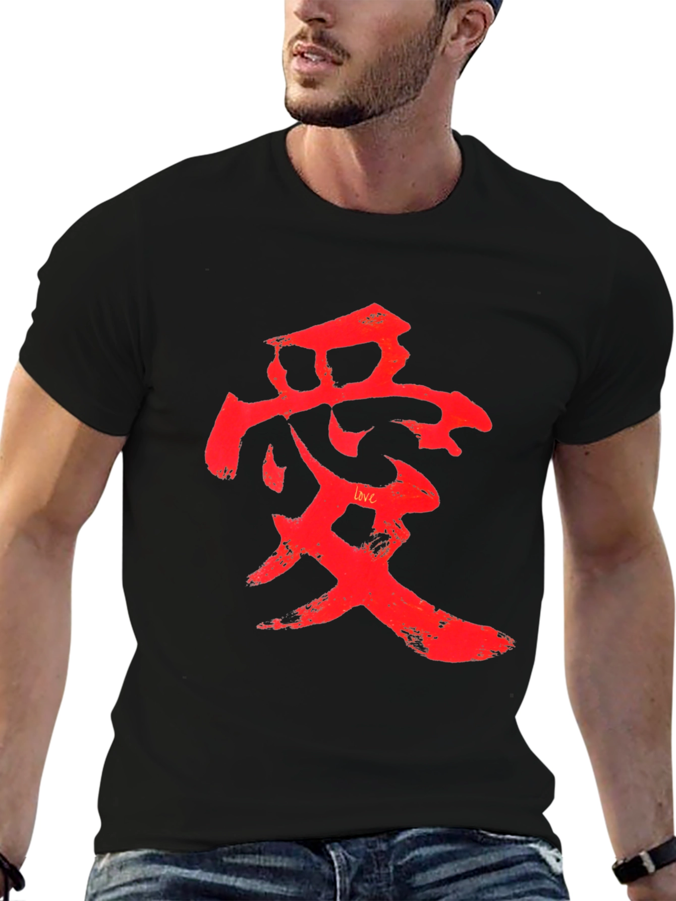 Red Love Symbol Graphic Black T-Shirt