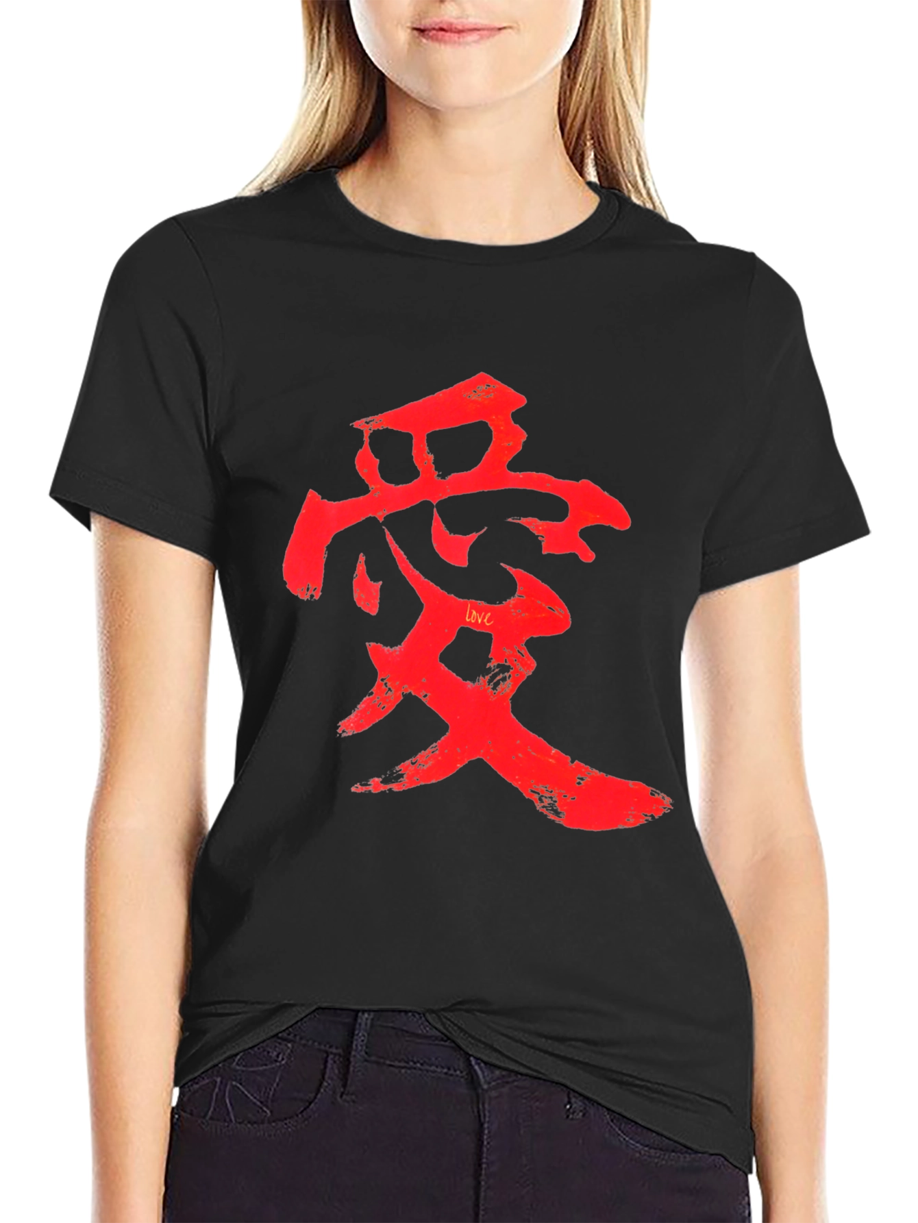 Red Love Symbol Graphic Black T-Shirt