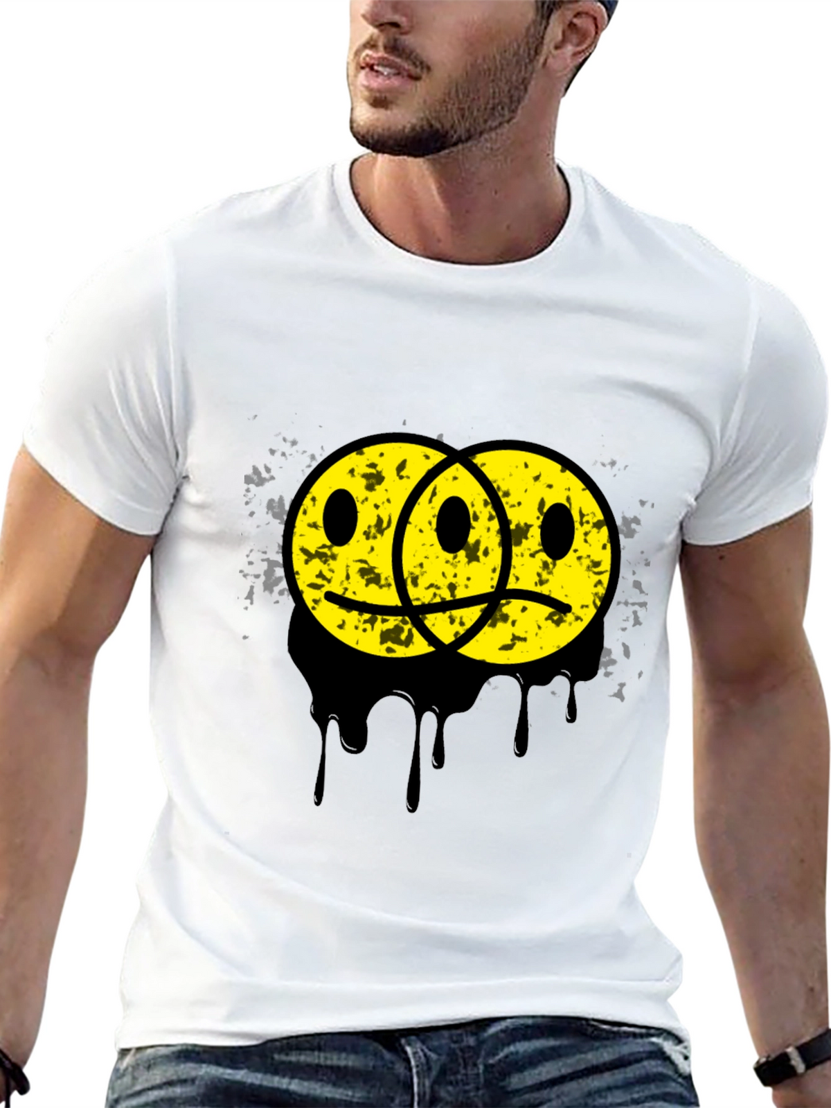 Sad Happy Face Graphic Tee - Unisex Black T-Shirt
