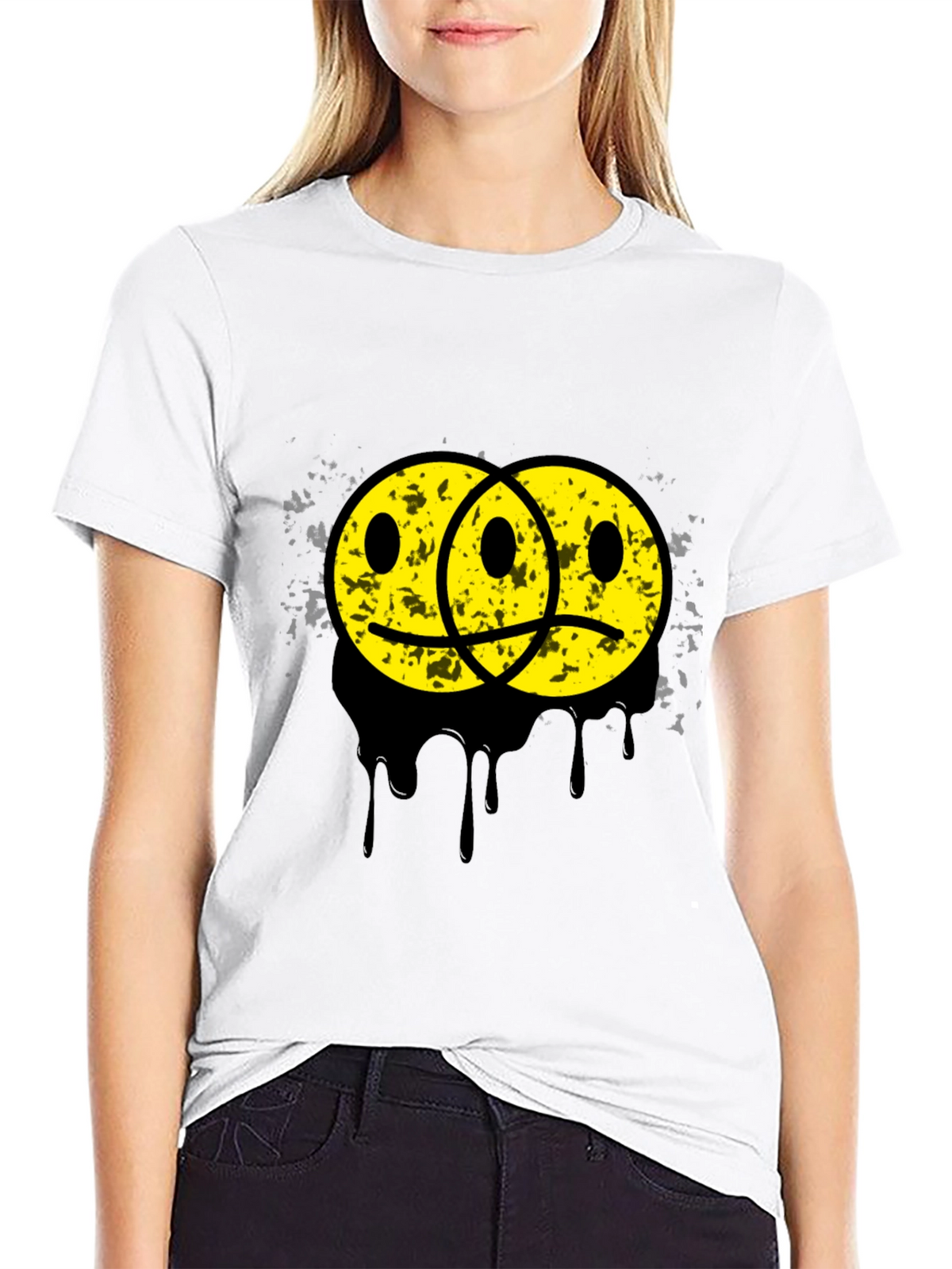 Sad Happy Face Graphic Tee - Unisex Black T-Shirt