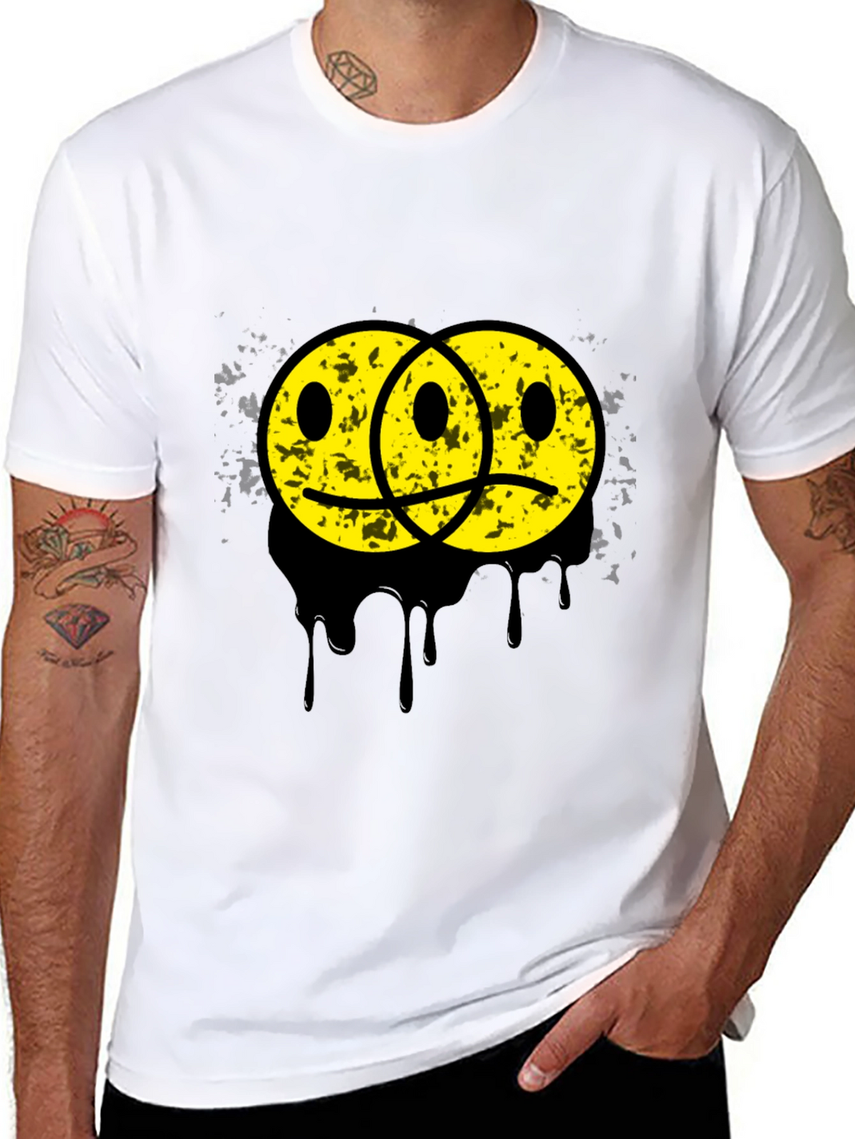 Sad Happy Face Graphic Tee - Unisex Black T-Shirt