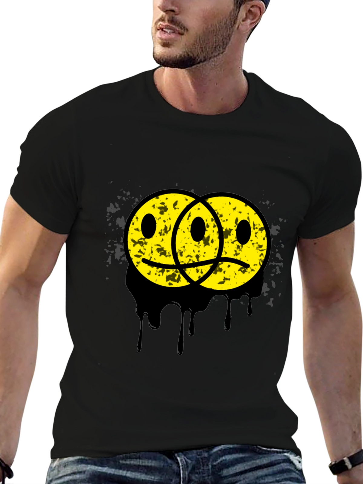 Sad Happy Face Graphic Tee - Unisex Black T-Shirt
