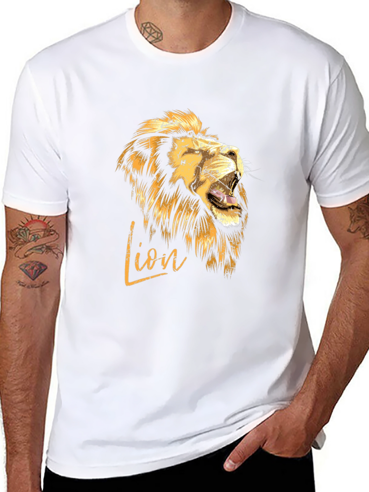 Lion Graphic Print Mens T-Shirt - Black