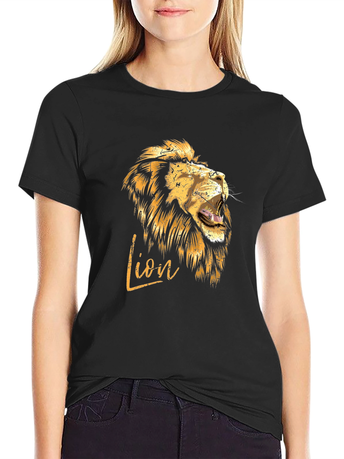 Lion Graphic Print Mens T-Shirt - Black