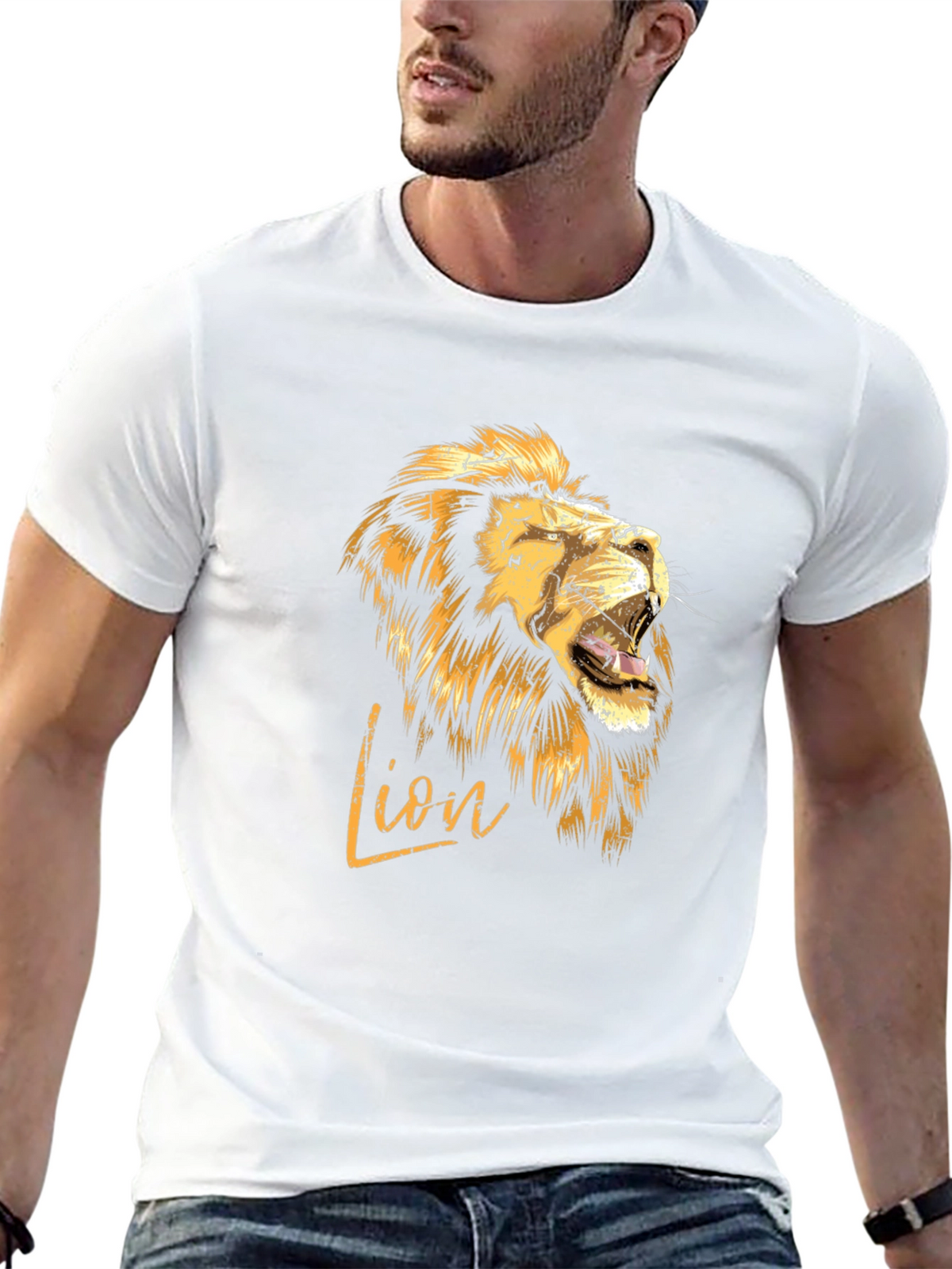 Lion Graphic Print Mens T-Shirt - Black