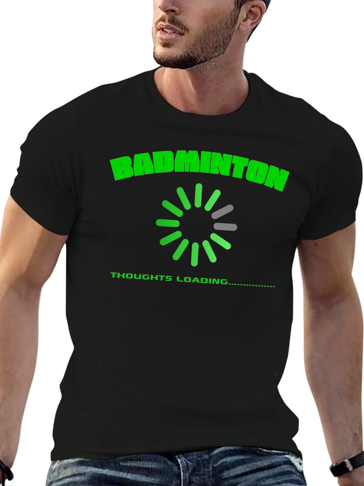 Badminton Thoughts Loading T-Shirt - Black Cotton Tee