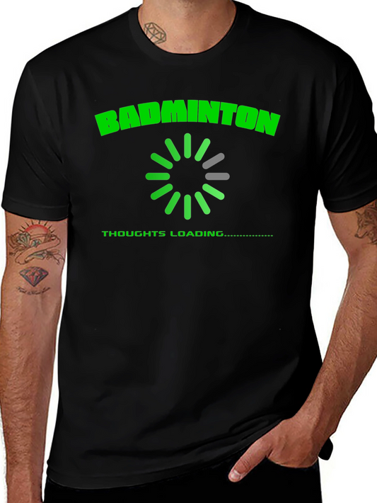 Badminton Thoughts Loading T-Shirt - Black Cotton Tee