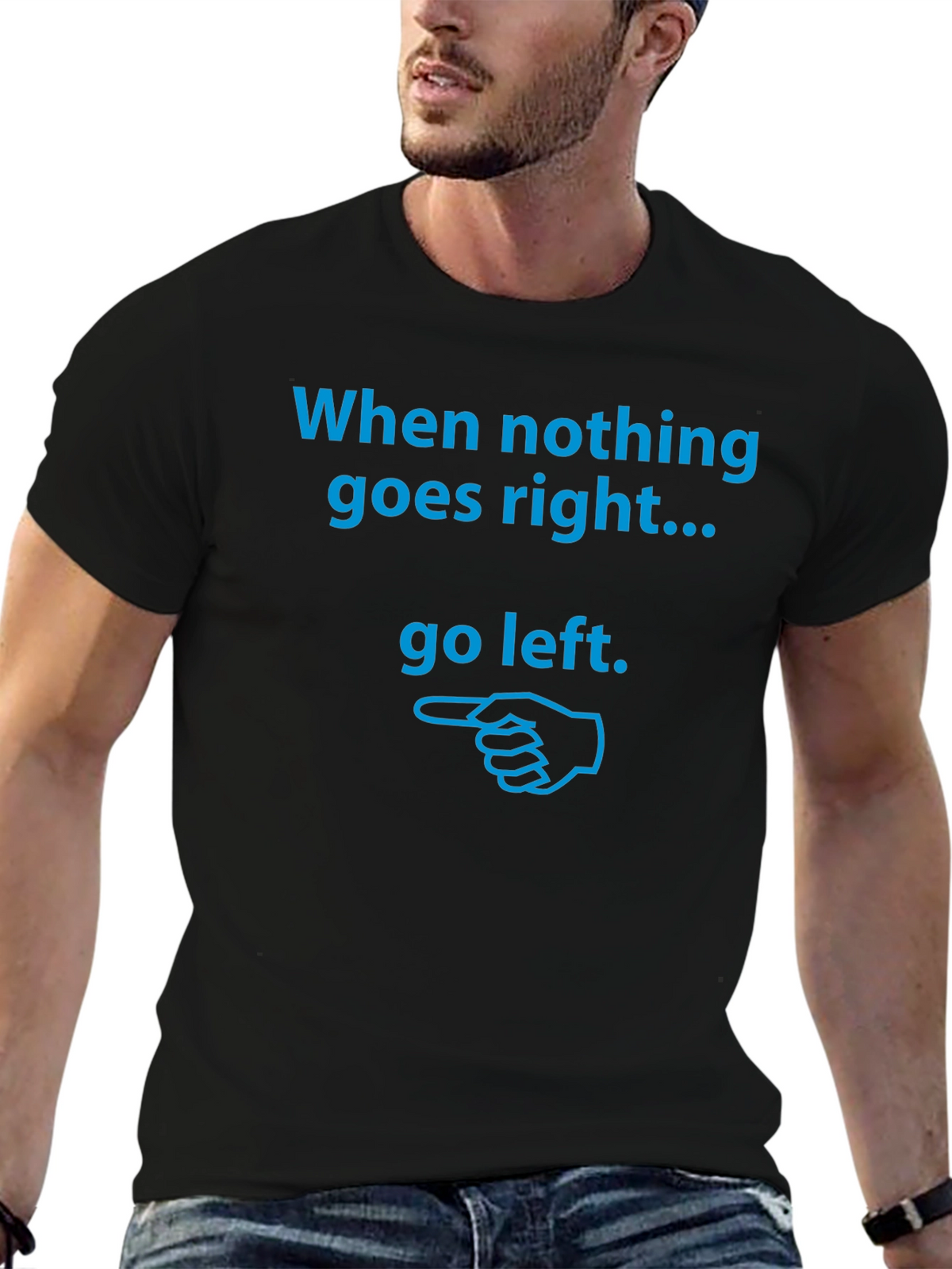Go Left Graphic Tee - Black Cotton T-Shirt