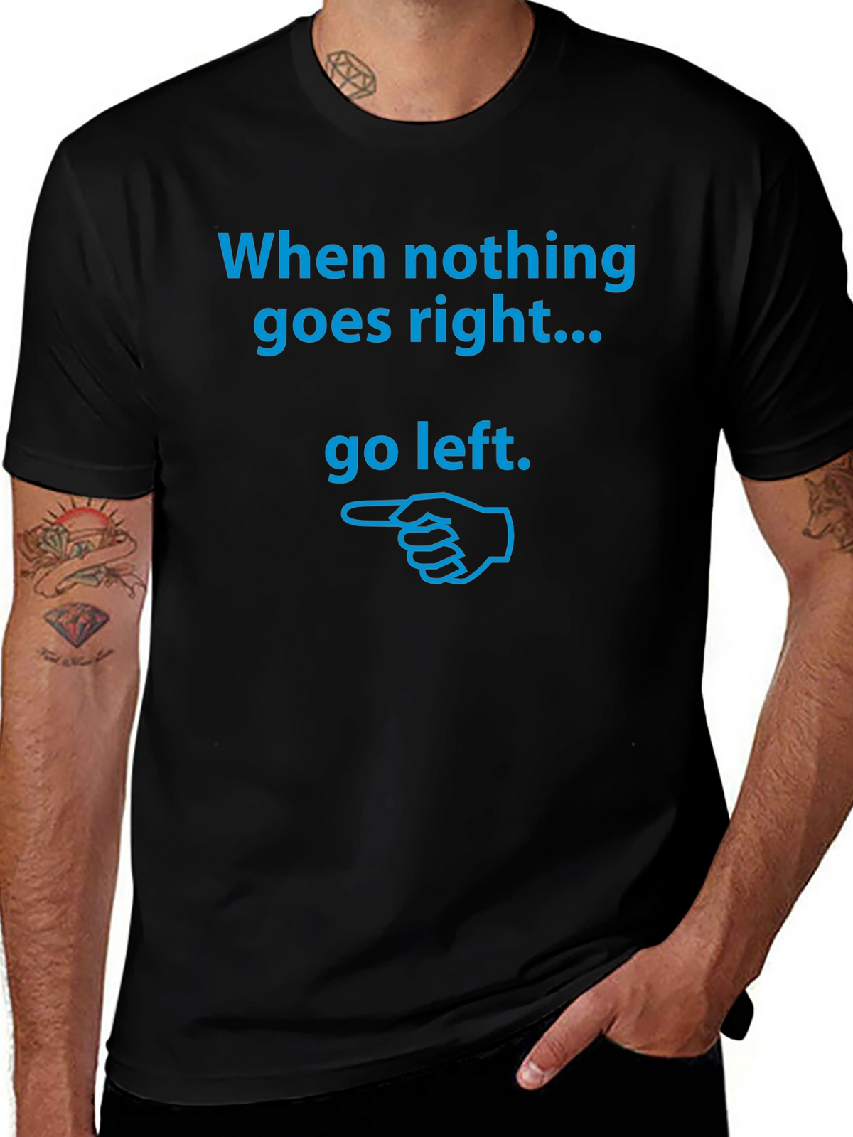 Go Left Graphic Tee - Black Cotton T-Shirt