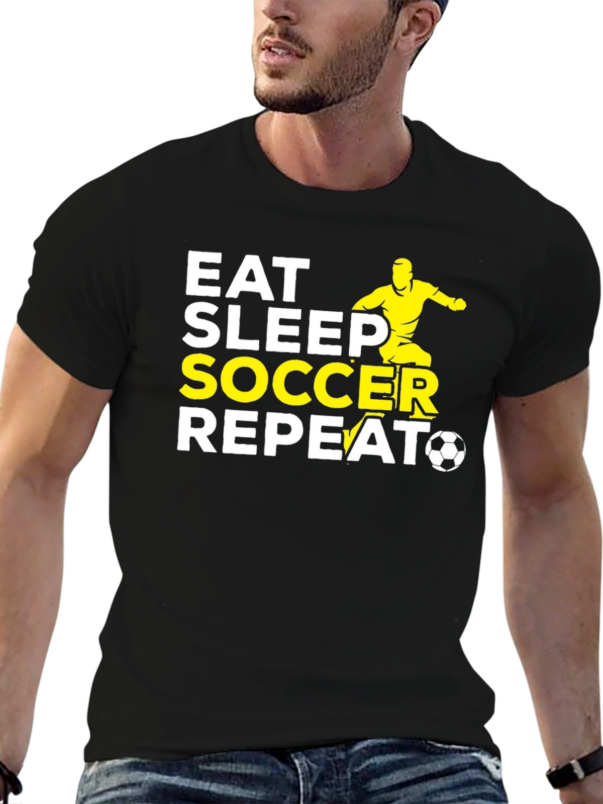 Eat Sleep Soccer Repeat Black Graphic T-Shirt