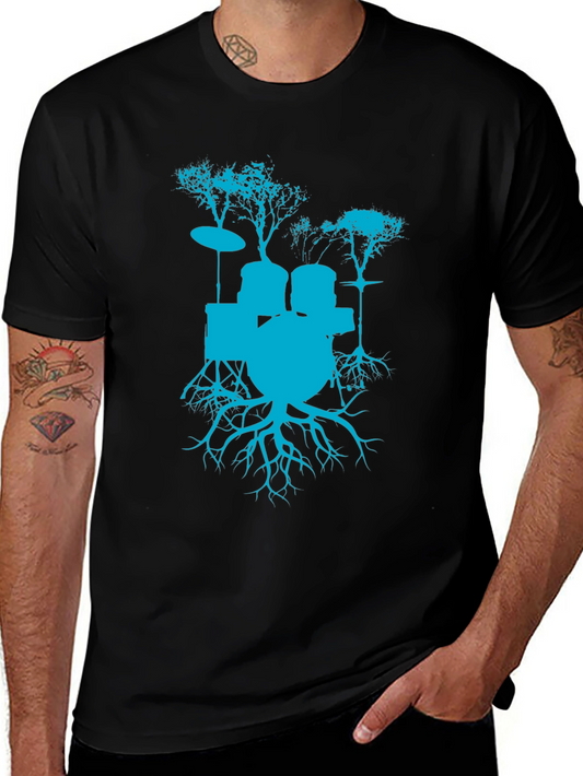 Drum Set Tree Graphic T-Shirt - Rock Band Tee