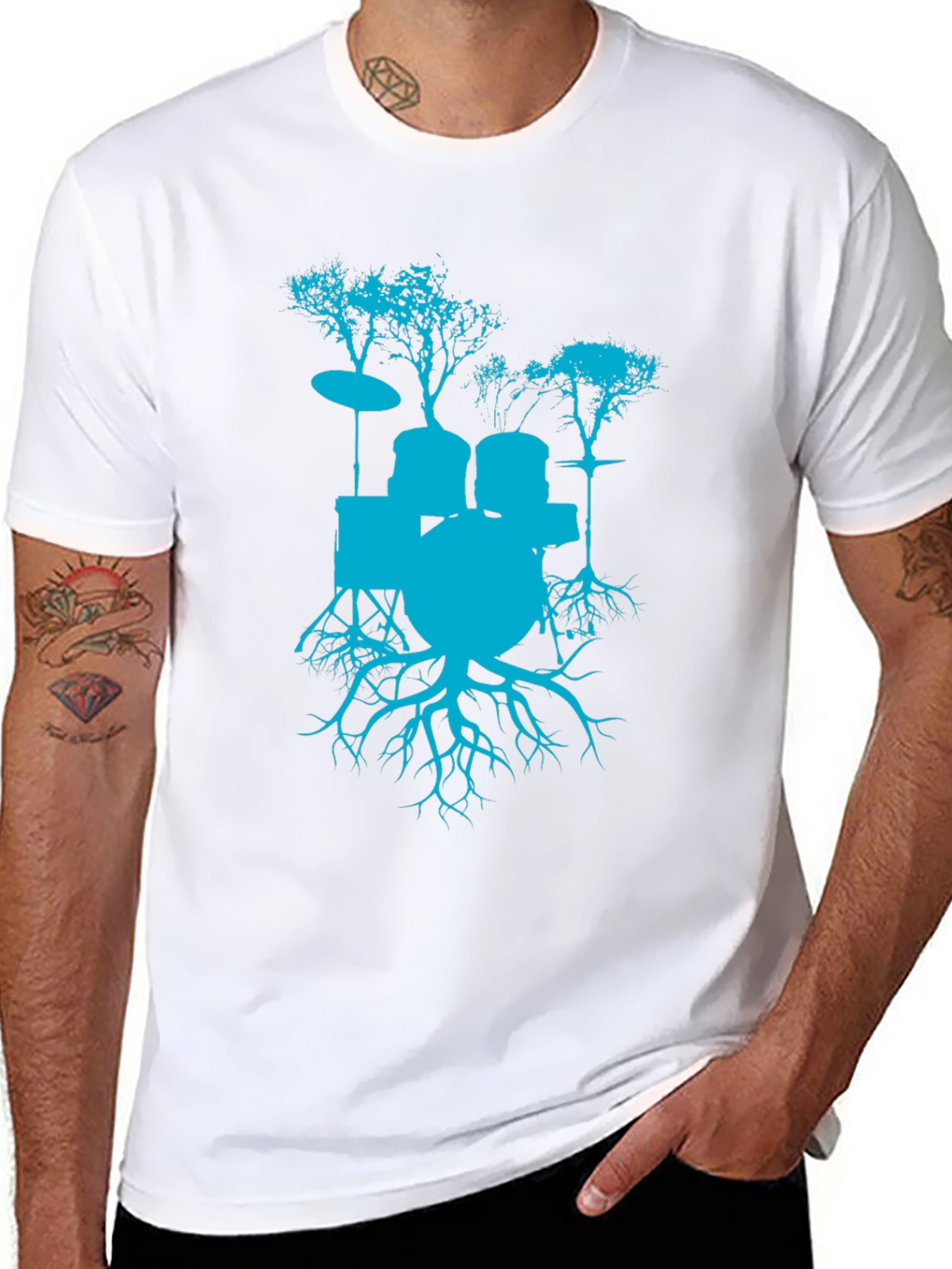 Drum Set Tree Graphic T-Shirt - Rock Band Tee