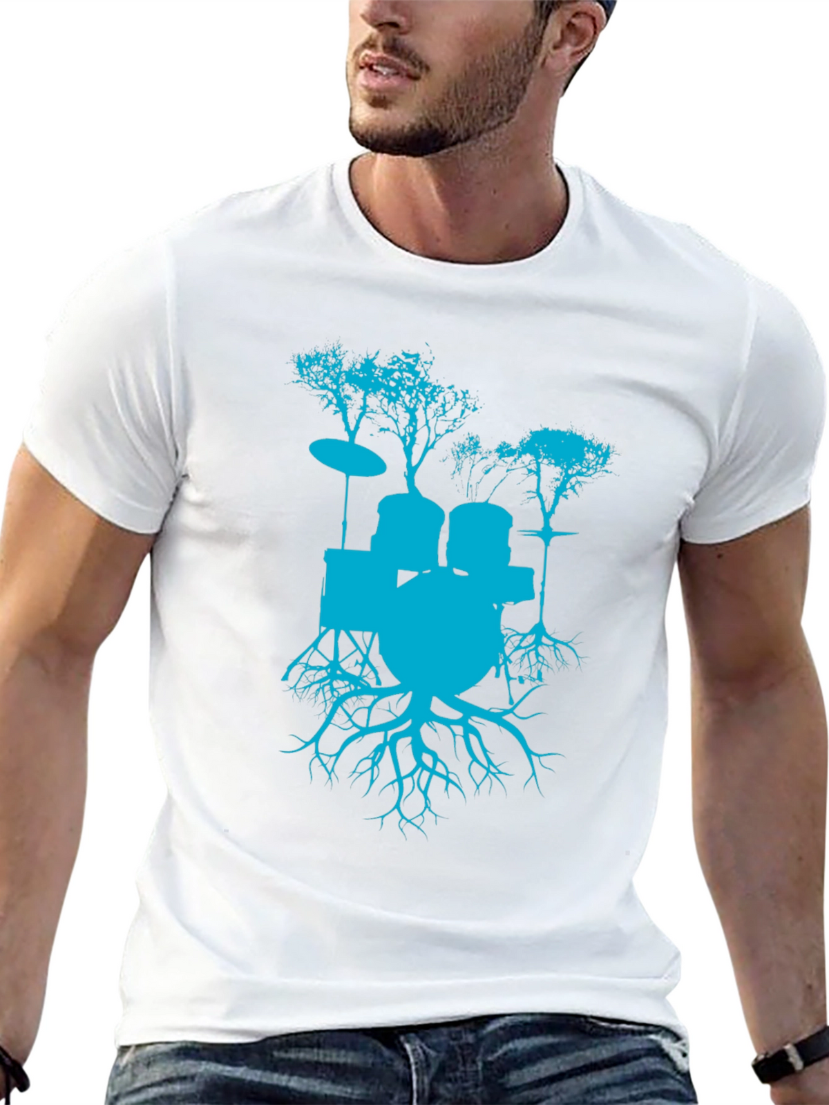 Drum Set Tree Graphic T-Shirt - Rock Band Tee
