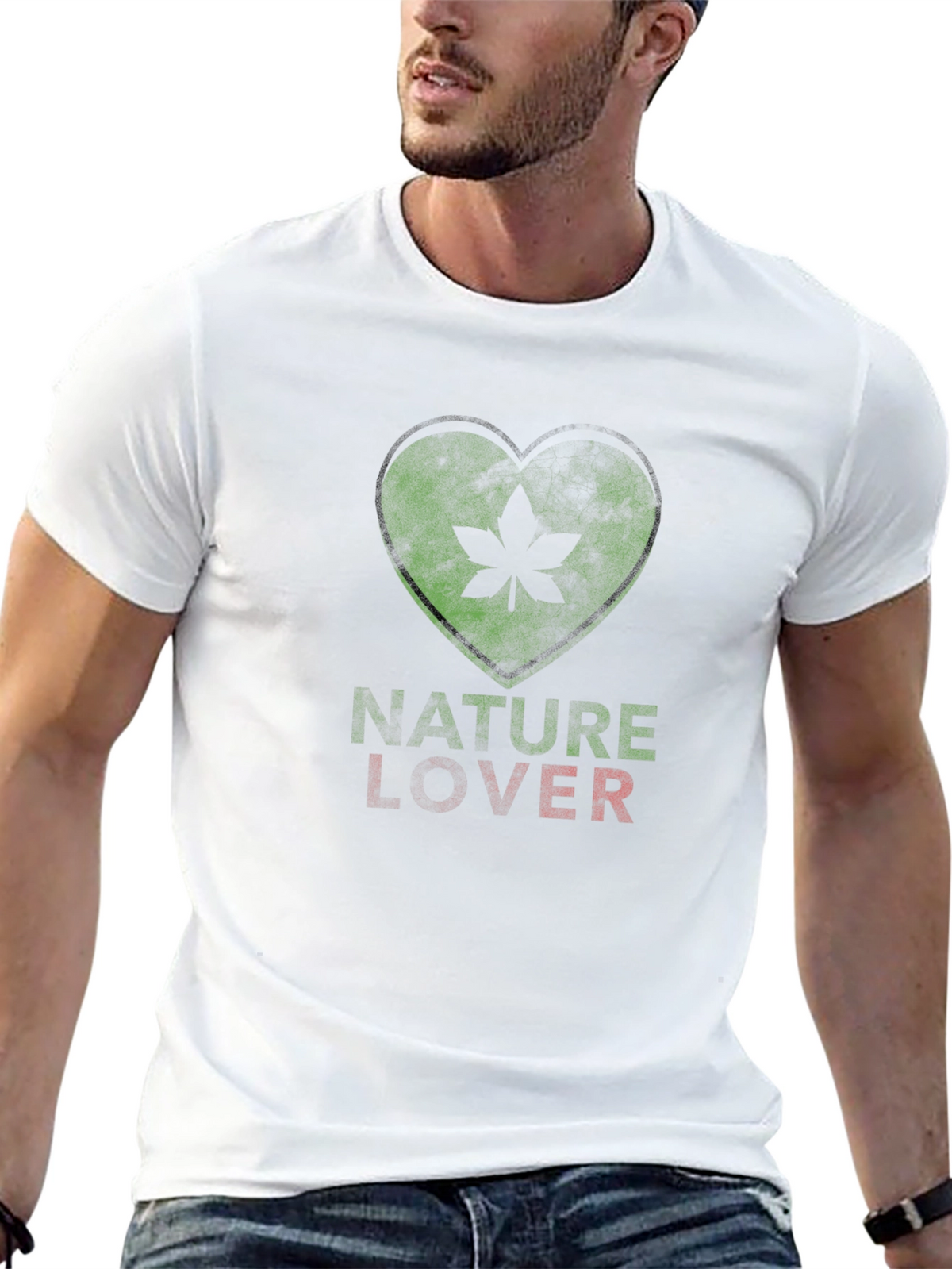 Nature Lover T-Shirt - Green Heart Leaf Design