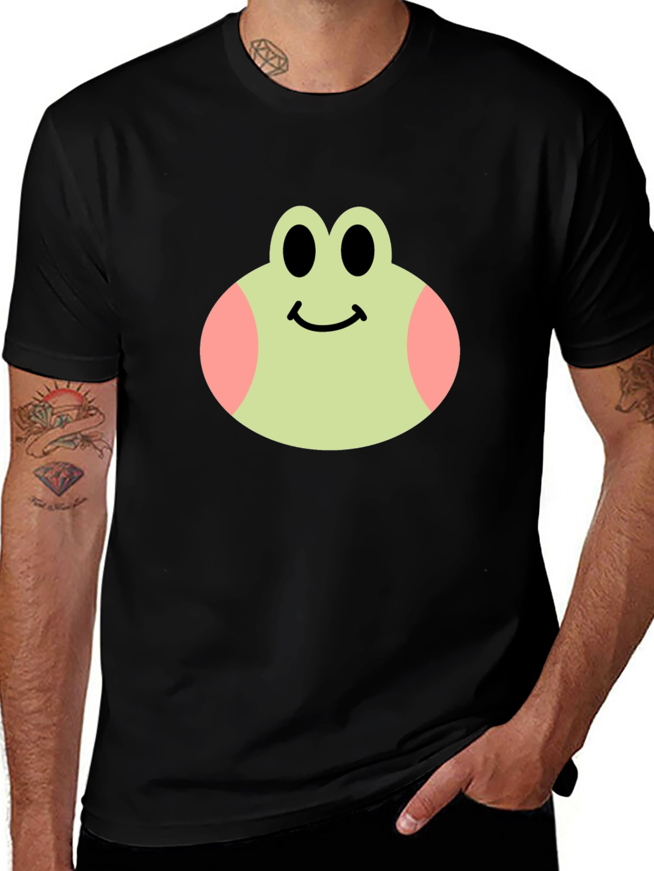 Cute Frog Face Black T-Shirt