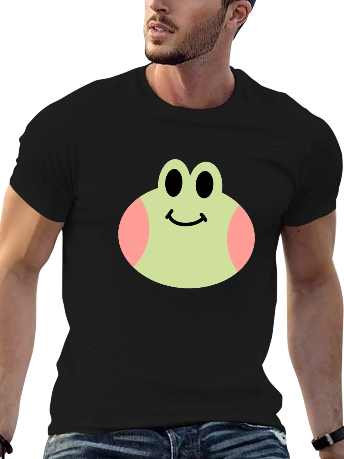Cute Frog Face Black T-Shirt